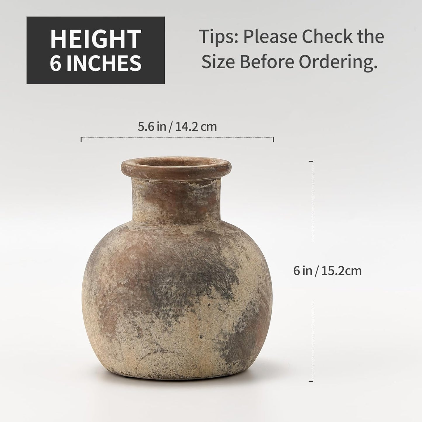 SIDUCAL Ceramic Rustic Farmhouse Vase | 6 Inch Pottery Decorative Flower for Home Decor | Boho Vase | Terracotta for Table, Living Room, Bathroom Decoration, Shelf Decor, Mantel