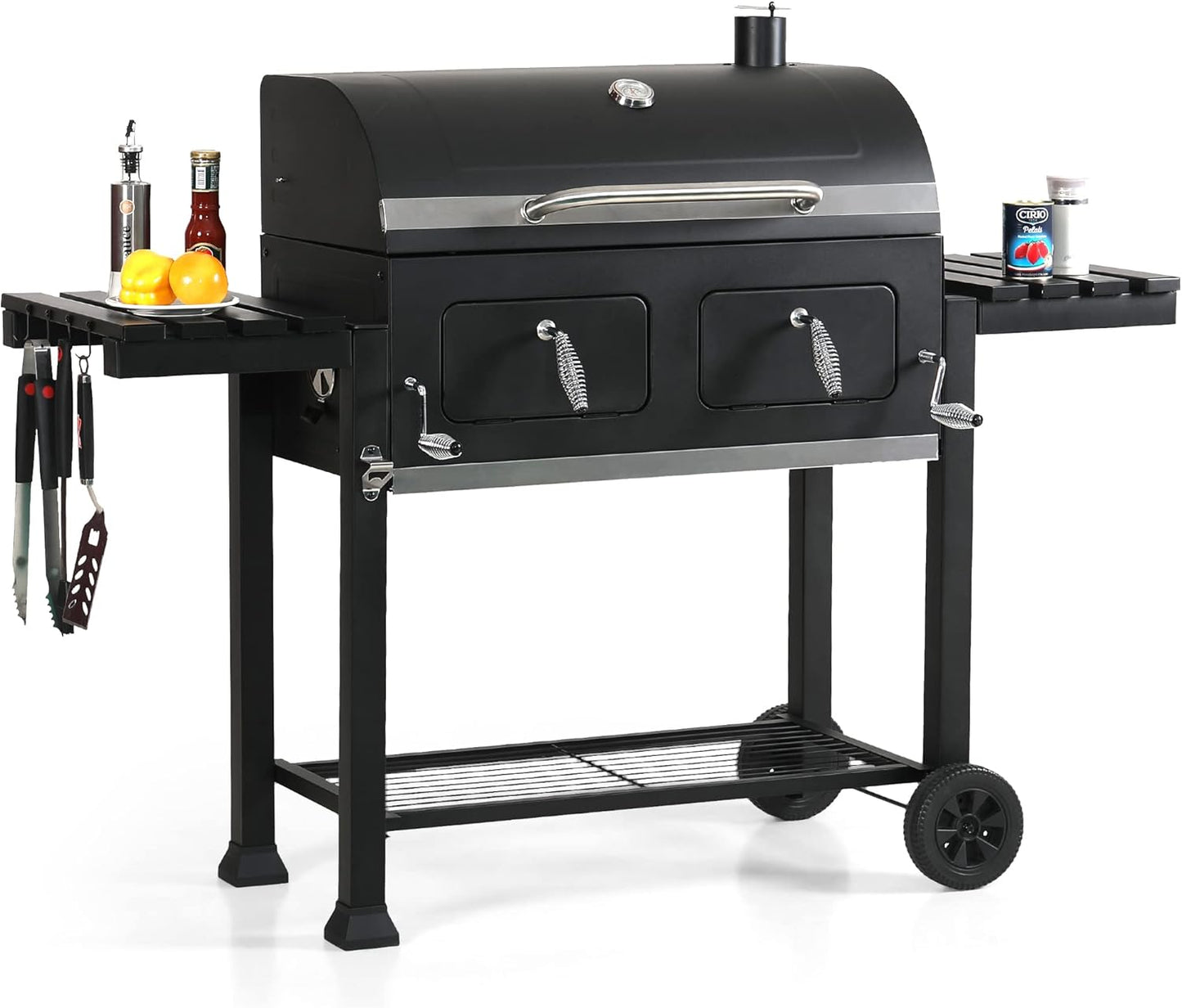 Captiva Designs Extra Large Charcoal BBQ Grill with Oversize Cooking Area(794 SQIN), Outdoor Cooking Grill with 2 Individual Lifting Charcoal Trays and 2 Foldable Side Tables