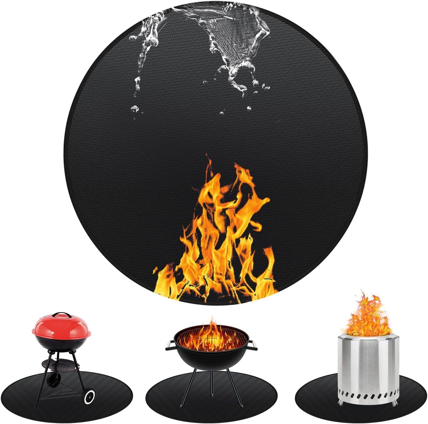 Round BBQ Grill Mat, 60 inches Double-Sided Fireproof Pad Waterproof Deck Protector for Indoor Outdoor Grilling