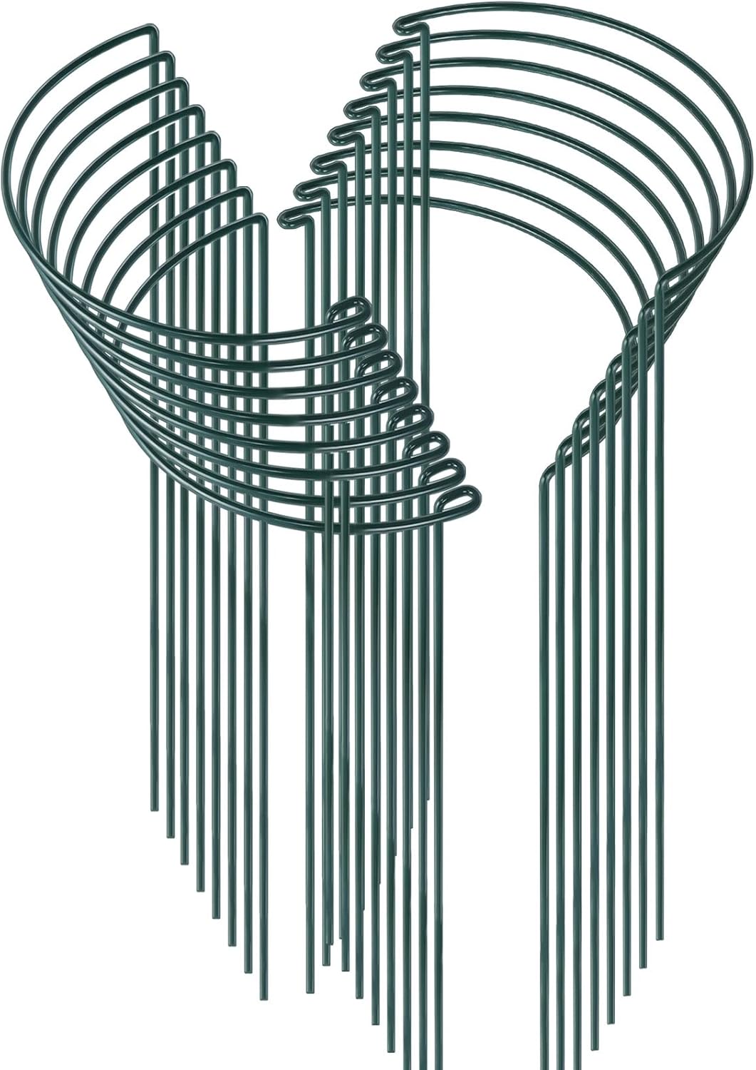 HiGift 16 Pack 24 Inch Plant Support Stakes, 10" Wide x 24" High Half Round Metal Garden Plant Stake Peony Support Cage, Green Plant Support Ring Border for Tomato,Hydrangea,Flower Indoor Outdoor