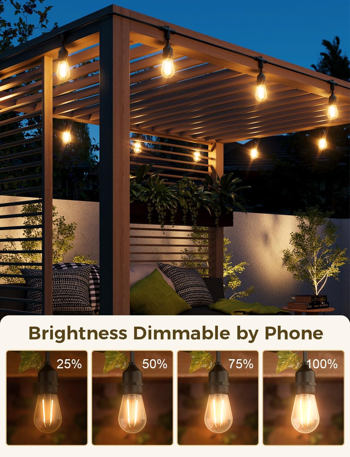 XMCOSY+ Outdoor String Lights, Smart Patio Lights 72.5Ft, APP WiFi Control, Compatible with Alexa, Waterproof Dimmable Edison Outdoor Lights for Patio Outside