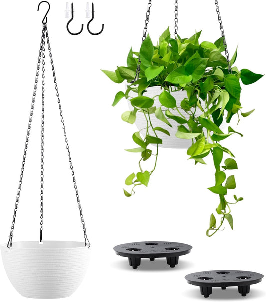 Hanging Planters for Indoor Outdoor Plants, Set of 2 Self Watering Hanging Pots with Drainage Hole & Plug and 20" Chain & Hooks