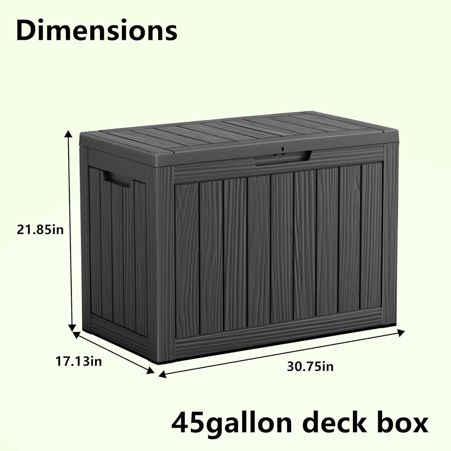 45 Gallon Waterproof Outdoor Storage Box,Resin Deck Box,Lockable Outside Storage Box Container for Patio Furniure,Garden,Tools (45 Gallon,Black)