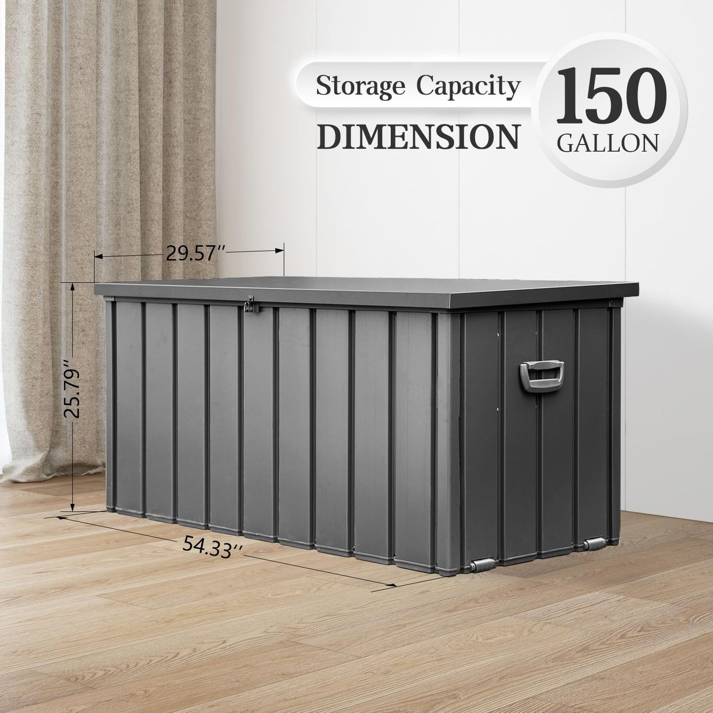 Domi 150-Gallon Outdoor Storage Box – Waterproof, Lockable Storage Cabinet for Patio Furniture, Garden Tools & Pool Supplies – Large Metal Storage for Cushions, Toys & More