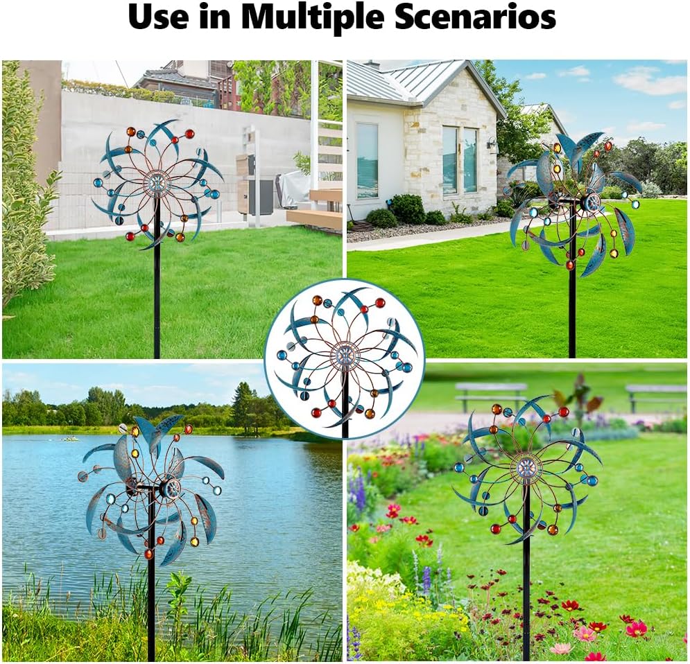 Stargarden Wind Spinners Outdoor, Metal Kinetic Wind Spinner Decorative Wind Sculptures & Spinners, 13 Inch Double Pinwheels for Yard and Garden