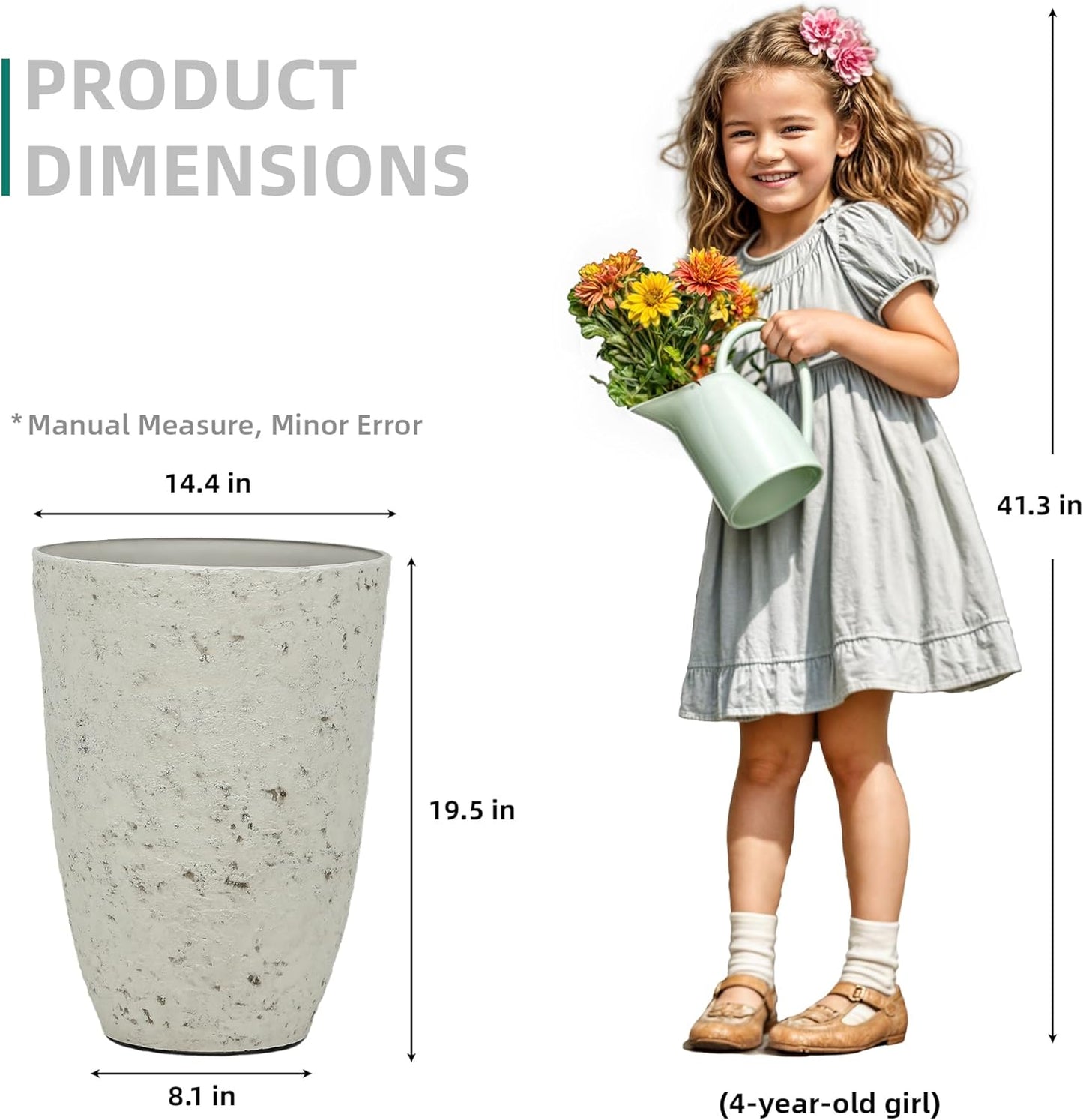 19.5" H Resin Tall Outdoor Planters, Set of 2 Country White Large Flower Pots with Handmade Birch Bark Texture, Heavy-Duty and Weather-Resistant for Year Round Indoor/Outdoor Space