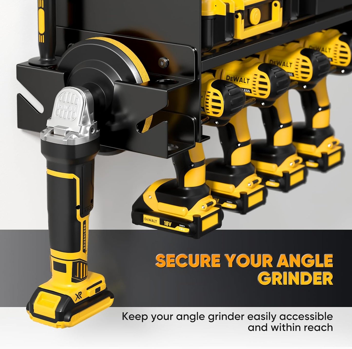 Power Tool Organizer Wall Mount with Charging Station,Tool Storage Rack with 8 Outlet Power Strip,Heavy Duty Metal Battery Utility Rack with 4 Cordless Drill Holder 6.56 Ft Cord for Garage