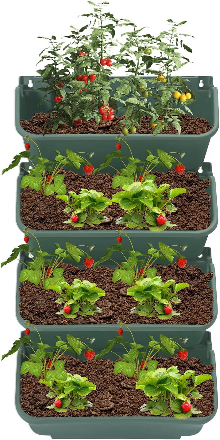 16 Pack Self Watering Wall Mounted Planter, Indoor and Outdoor Vertical Planter Wall Mounted Planter for Patio Outdoor Decor with Drainage Holes, Vertical Garden Planters for Indoor Plants- Green
