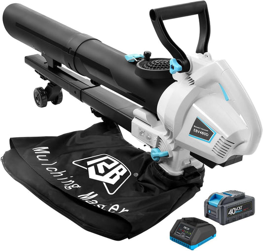 RB 40V 3-in-1 Cordless Vacuum Blower – Powerful Leaf Blower, Mulcher & Vacuum with 4.0Ah Battery & Fast Charger, Adjustable Handle, 12L Bag, 30:1 Mulching Ratio
