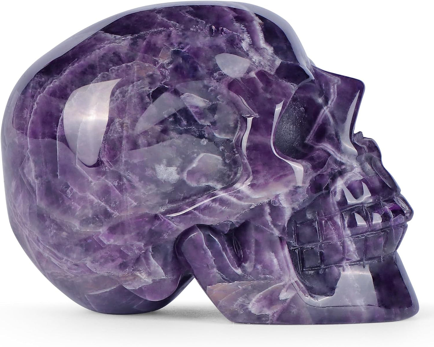 Amethyst Crystal Skull Head Figurine Hand Carved Large Quartz Gemstone Skull Statue Sculpture Decor for Day of The Dead Halloween(3 Inches)