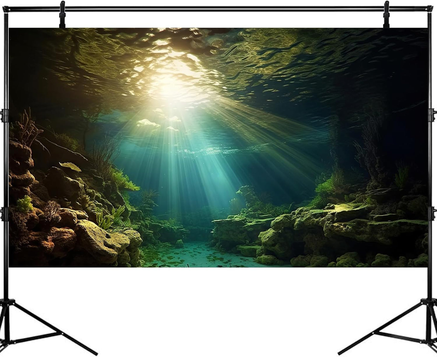 Fish Tank Background Under The Sea Aquarium Background Ocean Floor Sunray Rock Terrarium Backgrounds Coral Reef Aquatic Plants Underwater Cave Aquarium Wallpaper for Fish Tank Decorations 24x12in