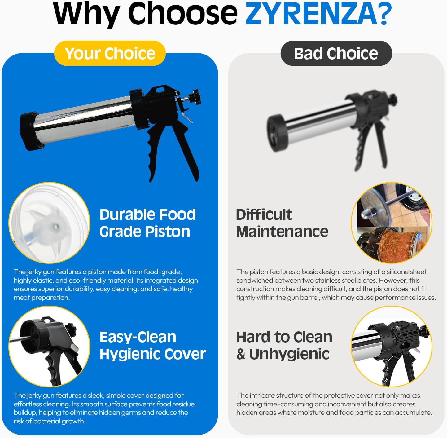 Professional Jerky Gun Kit – Stainless Steel Beef Meat Maker Machine with 5 Nozzles, 1 Meat Pusher, 5 Cleaning Brushes (2 Sets), Sausage Shooter Accessories & Bonus Pair of Gloves