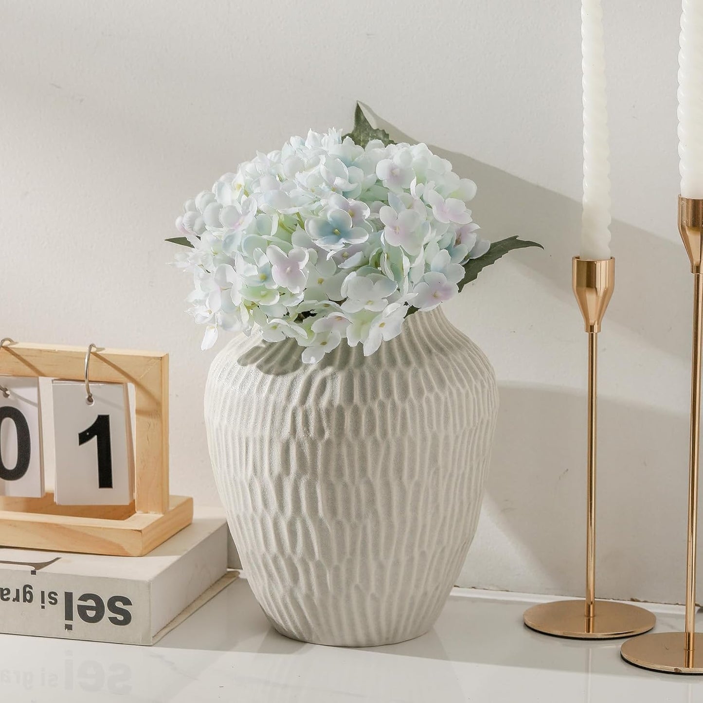 Ceramic Vase for Home Decor,7.8 Inch Flower Vase，Decorative Grey Vases for Pampas Grass，Modern Art Texture for Home Entryway Living Room Dining Table Farmhouse Office Decor-Grey.