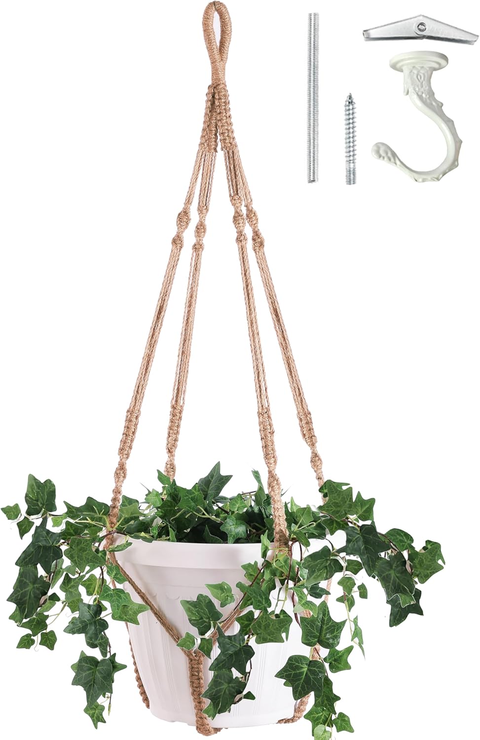 Giant XXL 55 Inches Macrame Planter Hanger Large for 15 inch Pot + Swag Hook | Extra Large Hanging Planter for Indoor Plants | No Pot/Plant Included (XXL Jute)