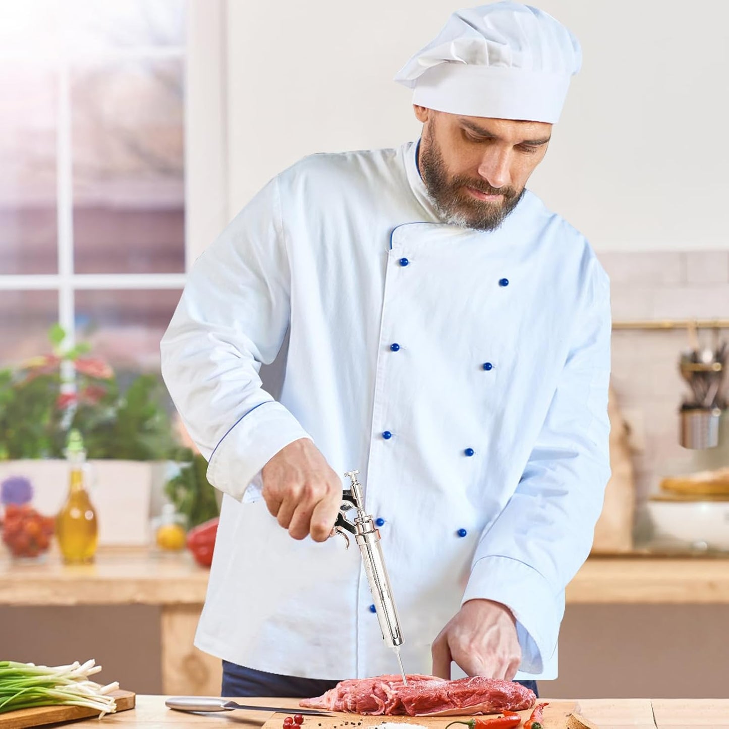 Premium Meat Injector Kit - Stainless Steel Marinade Syringe with 4 Needles, Leak-Proof, Food-Grade Injector for BBQ, Turkey, Chicken, and Grilling – Includes Bonus Glass Tube(9.1in)