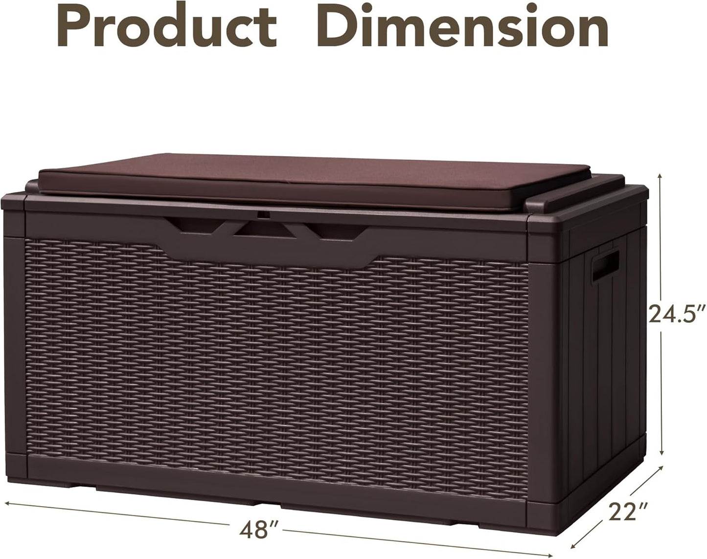 Devoko 100 Gallon Deck Box, Waterproof Resin Outdoor Storage Box with Cushion for Outside and Patio, Large Outdoor Storage Bench Cabinet Lockable for Patio Furniture and Garden Tools (Deep Brown)