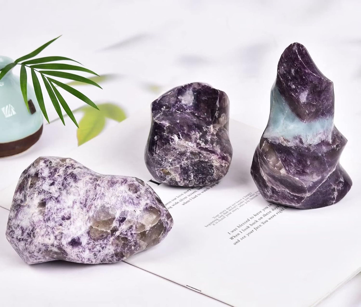 AMOYSTONE Purple Lepidolite Crystals Tower Flame Shaped Stone Energy Meditation Healing Crystal Home Decor 1.0-1.5 Pound