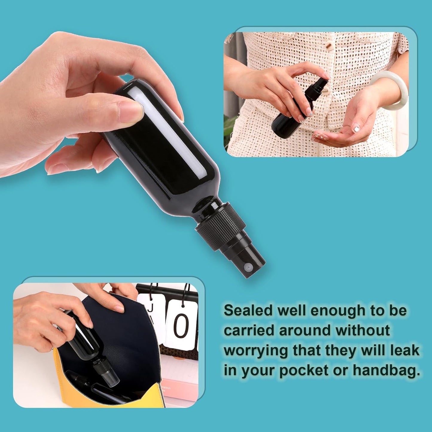 Black Glass Small Spray Bottle 2 oz 48 Packs,Fine Mist Sprayer Small Clear Bottles,Refillable Containers mini spray bottles for Cleaning Solutions and Skin Care (Black 48pcs)