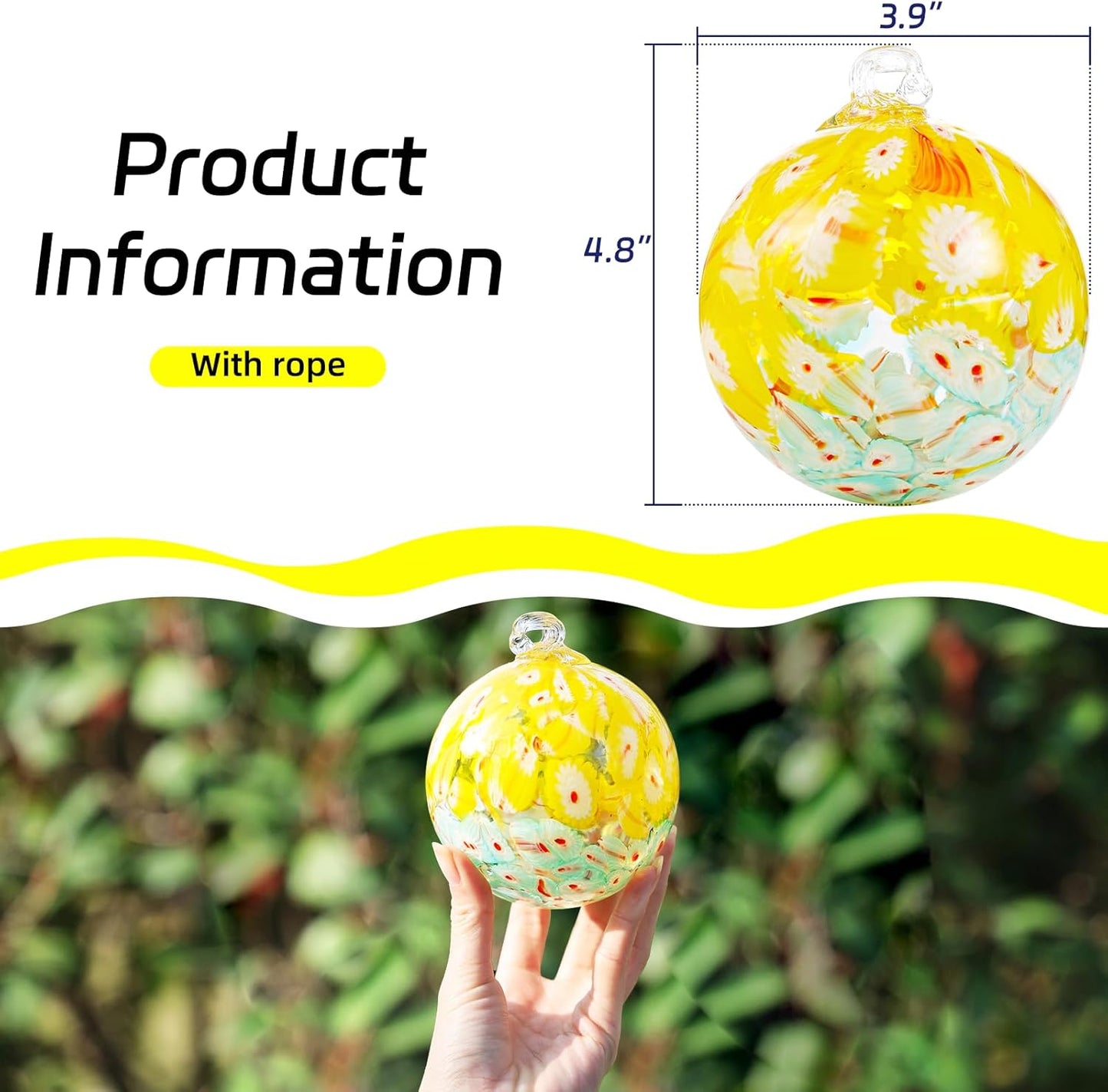 VOREEN 4" Hanging Glass Garden Gazing Ball Hand Blown Glass Witch Ball Christmas Ornament Friendship Balls for Outdoor Garden Patio Window Home Décor, Gift for Mom Wife Friend, Peacock Pattern