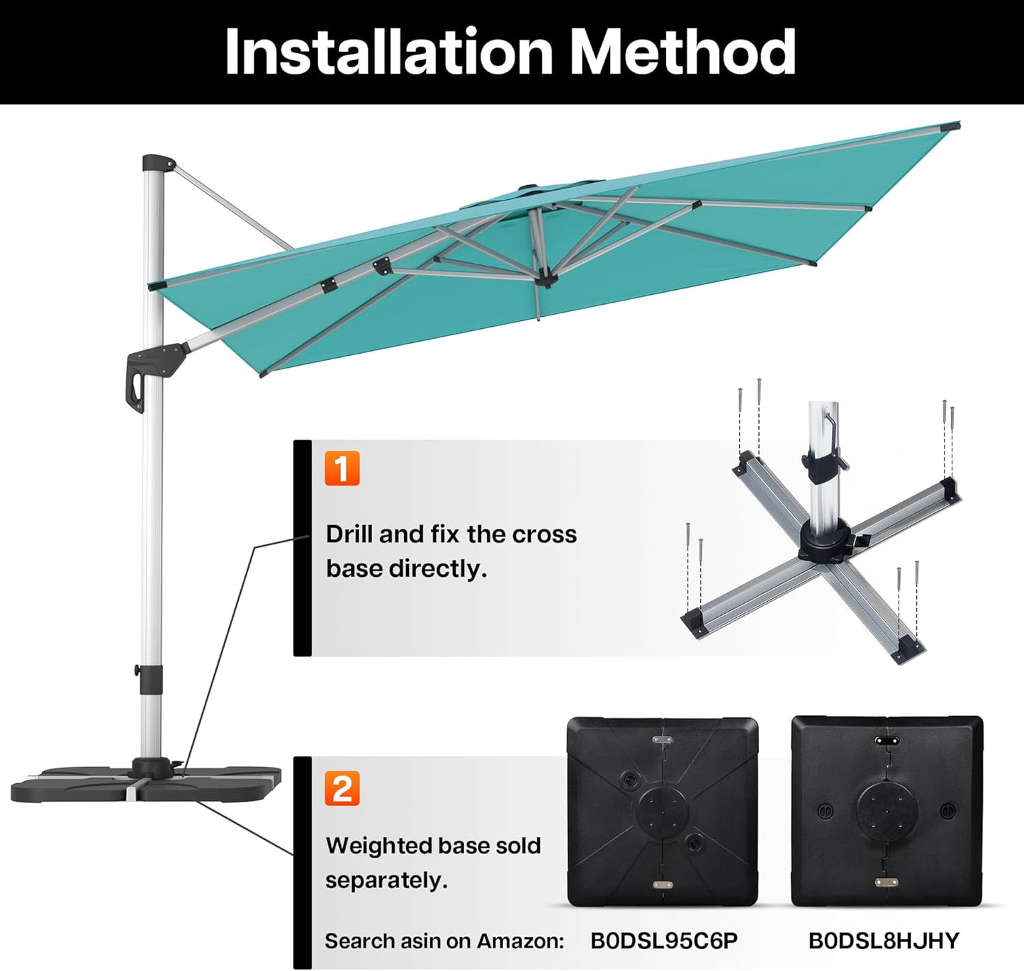 Patio Umbrella, 9' X 12' Outdoor Cantilever Umbrella with 360-degree Rotation for Garden, Deck, Backyard, Pool and Beach, Turquiose