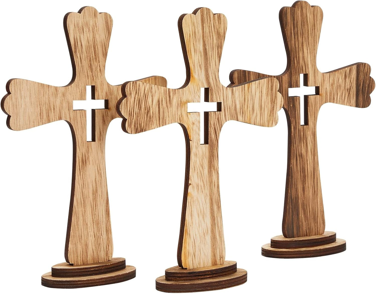 Juvale 3-Pack Wooden Cross Baptism Centerpieces - 6 x 2 x 9 In Brown Rustic Wood - Baptism Decor & First Communion Centerpieces for Tables - Wooden Crosses for Crafts