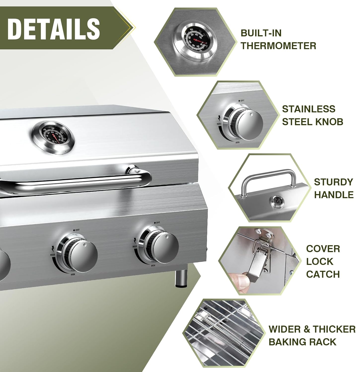 Bestfire 3-Burner Tabletop Gas Grill, 30,000 BTU Portable Propane Grill with Heavy-Duty Thickened Grates & Stainless Steel Knobs, Compact Design&Detachable Legs for Camping, RV, Backyard BBQ