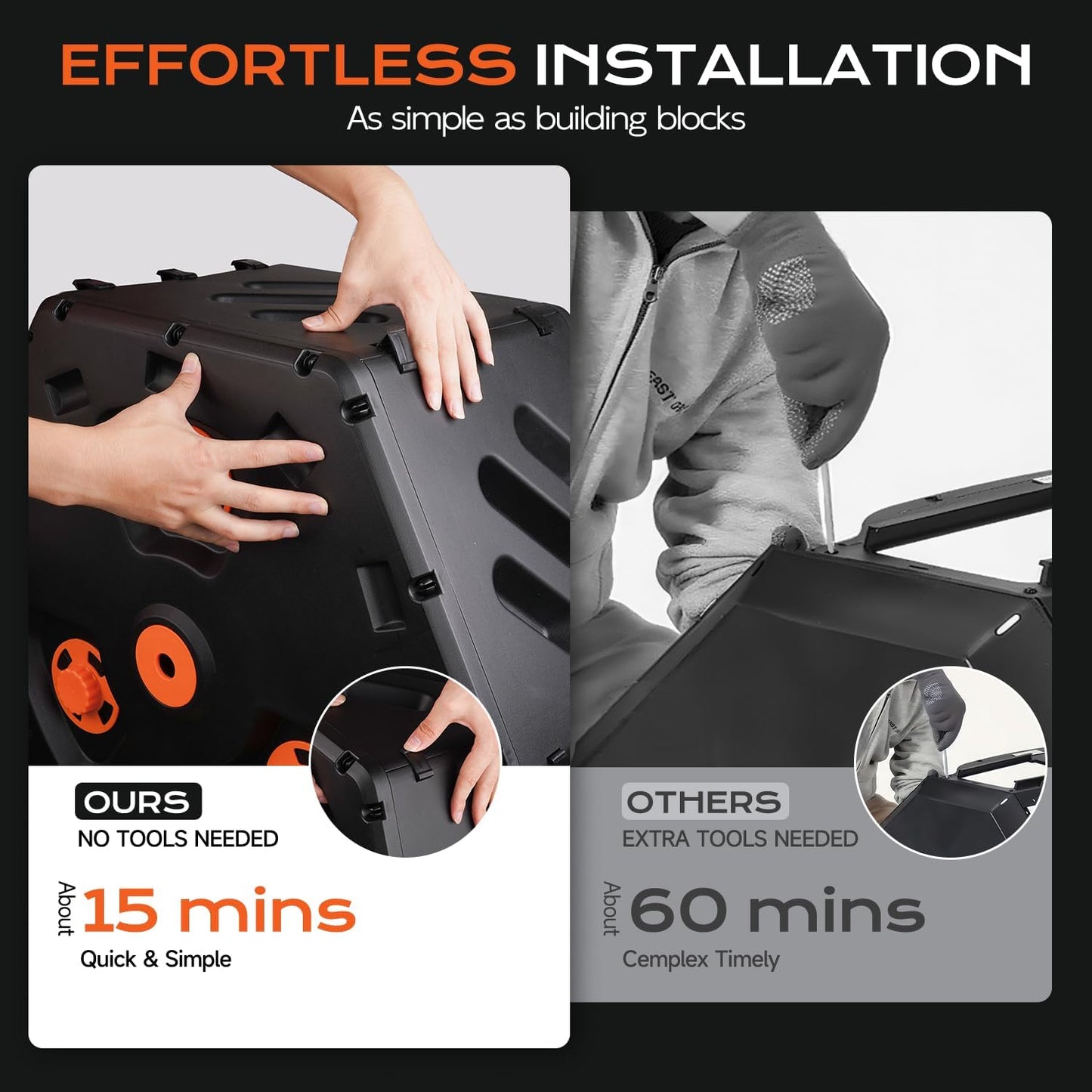 Compost Bin Outdoor 22.5 Gallon, Easy Assemble Composter Tumbler, 360°Rotating Garden Compost Bin for Fast Composting, Tumbling Composter for Outside, Backyard, and Yard