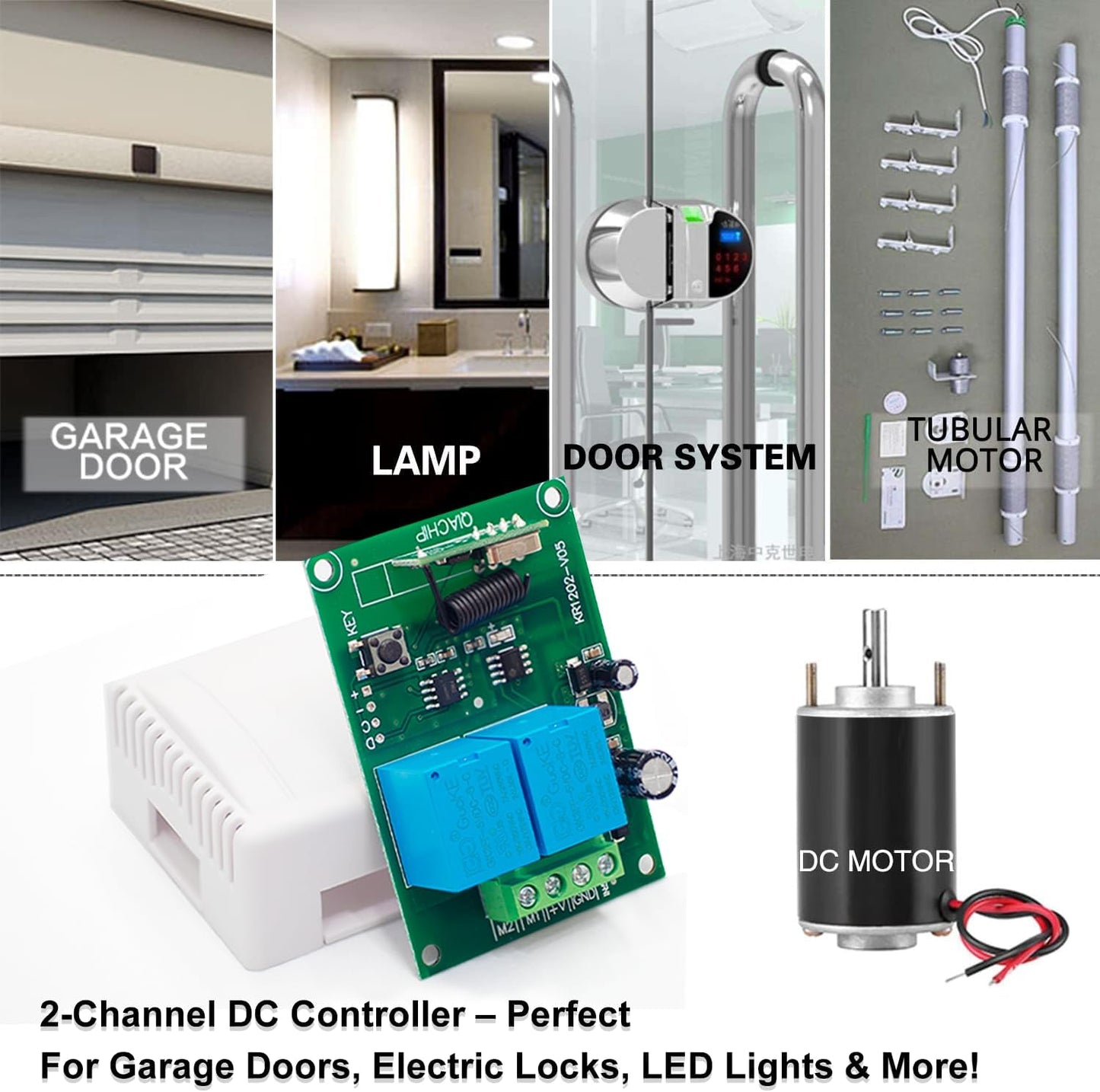 QIACHIP DC 5V 6V 12V 24V 36V 48V 60V Electric Motor Forward and Reverse Wireless RF Remote Control Relay Module Switch,Receiver 433Mhz with Transmitters for Motor,Curtains, Garage Door (KR1202)