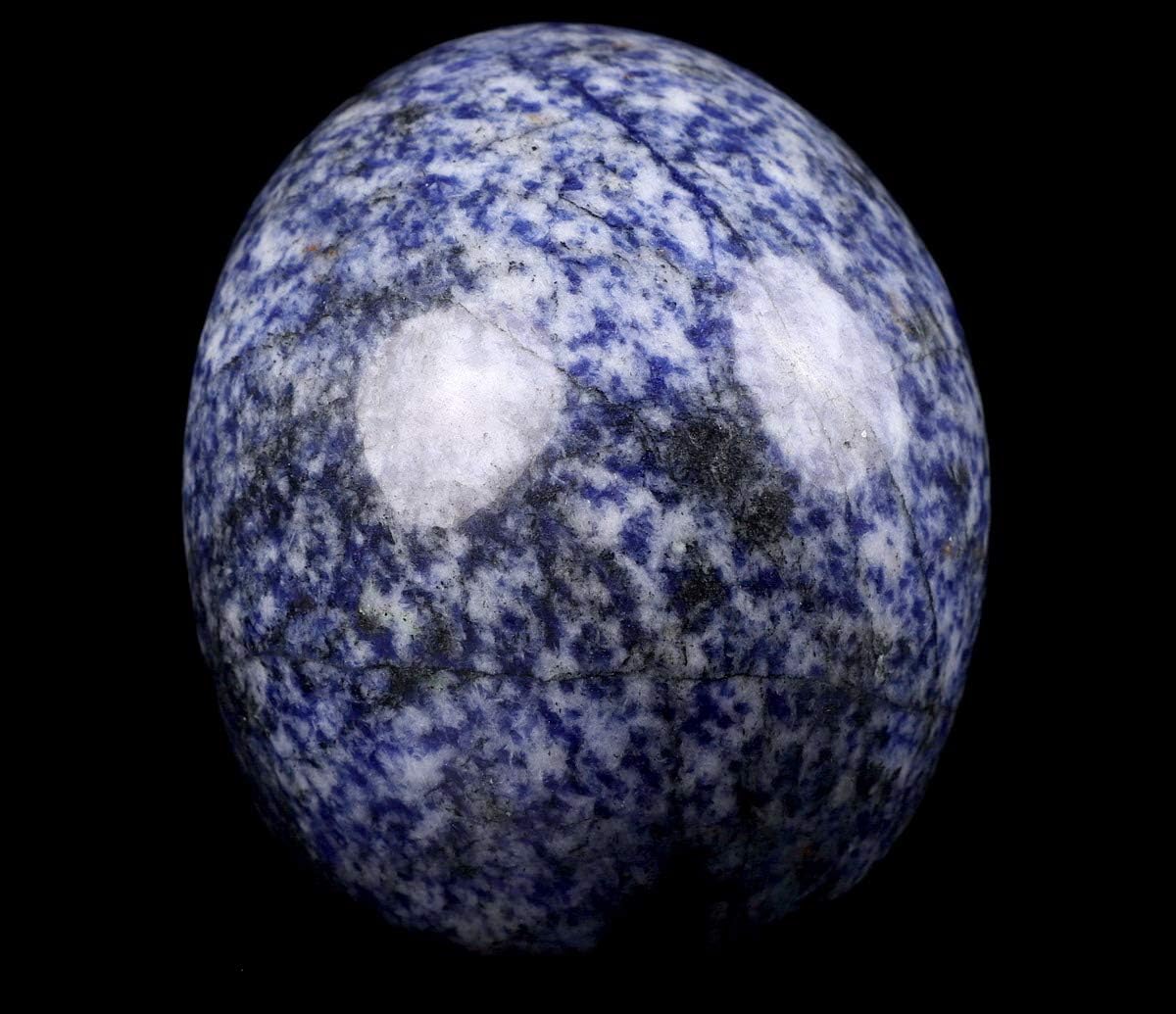 Skullis 5.0" Blue Speckled Sodalite Crystal Skull, Hand Carved Gemstone Fine Art Sculpture, Reiki Healing Stone Statue. z8