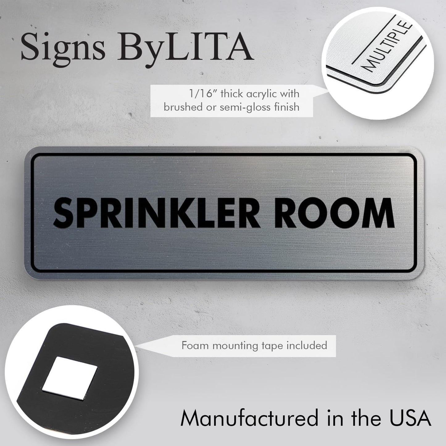 Signs ByLITA Standard Sprinkler Room Sign (Lt Gray) - Large
