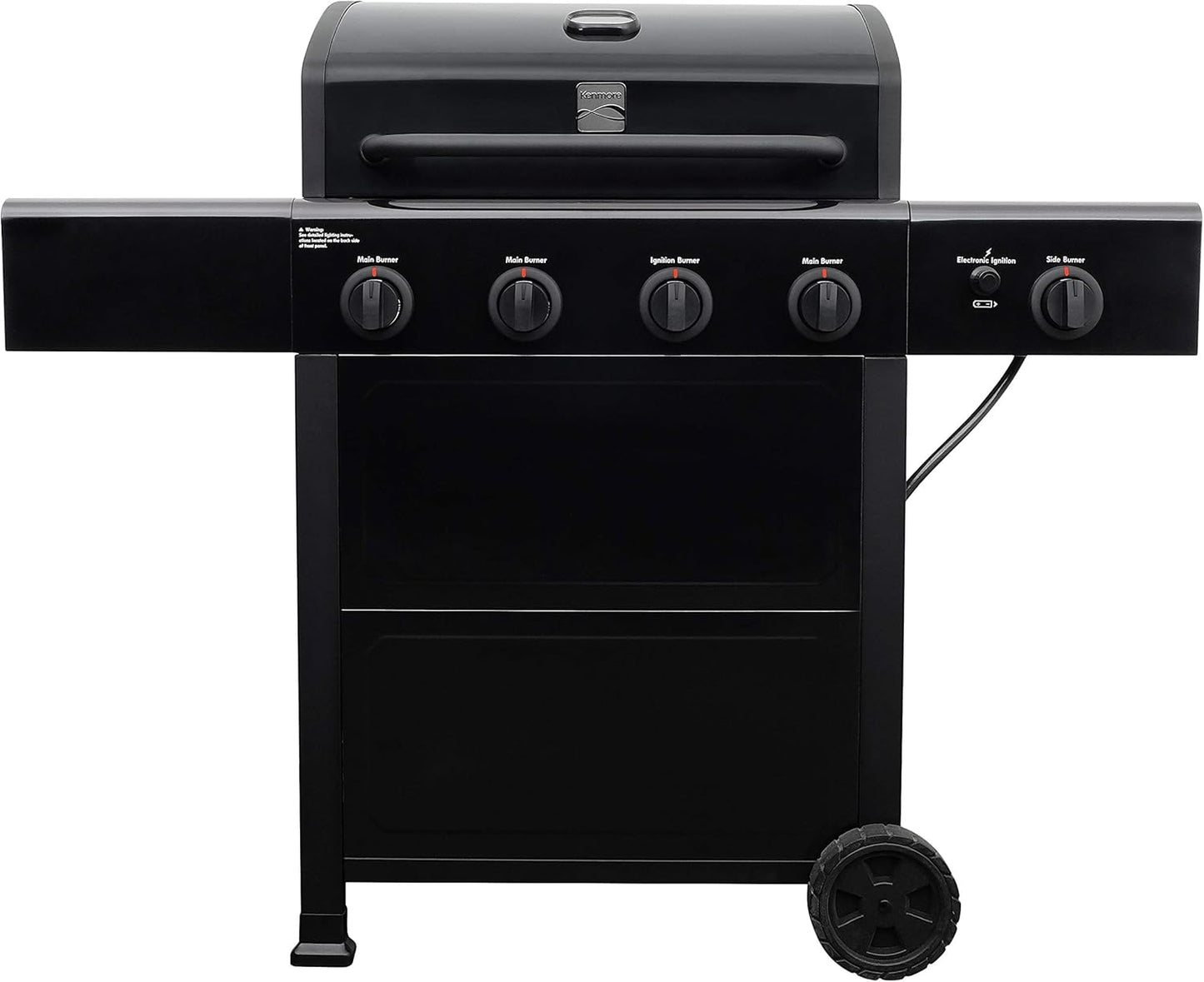 Kenmore 4-Burner Gas Grill with Side Burner, Outdoor BBQ Grill, Propane Gas Grill, Cast Iron Cooking Grates, Electronic Ignition, Warming Rack, Open Cart Design, 53000 BTUs, Black