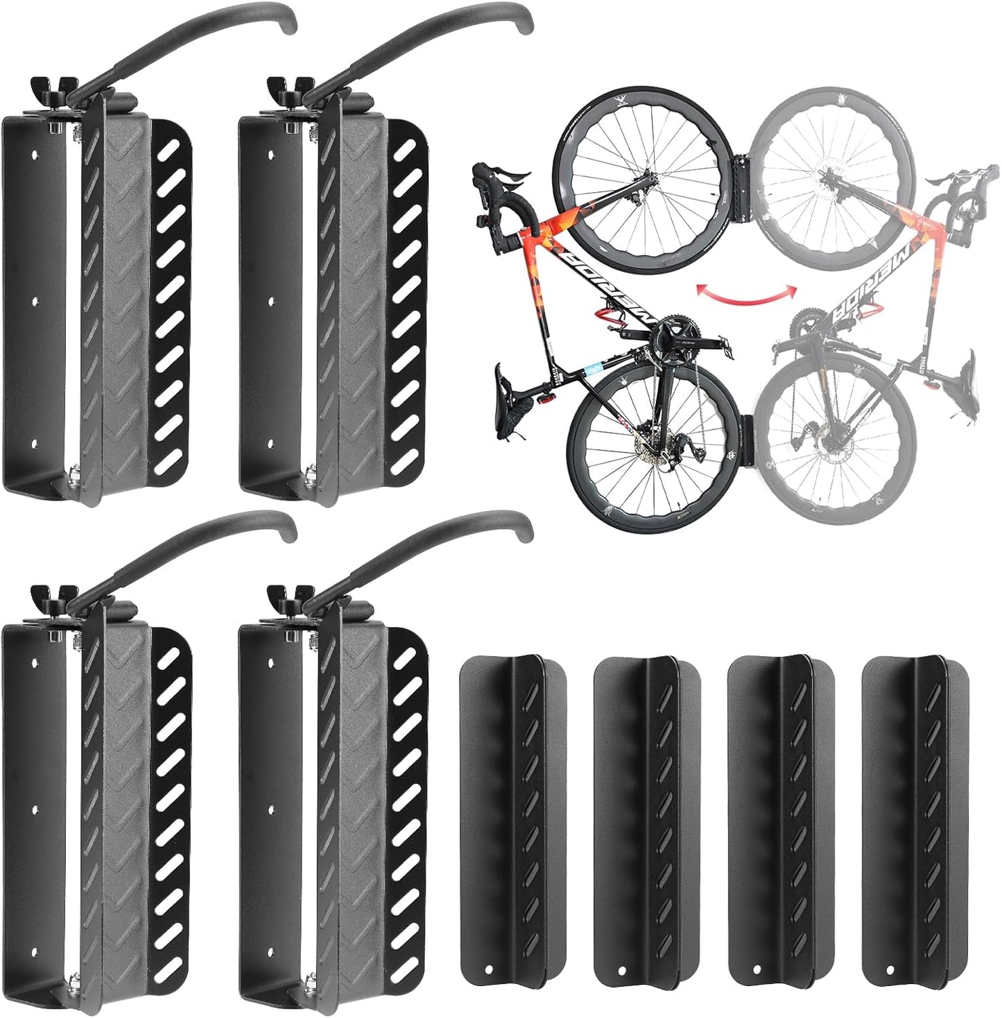 Bike Wall Mount Vertical, Swivel Bike Hangers For Garage, Bike Rack Garage Wall, Bicycle Hooks, Garden Indoor Outdoor Storage, All Metal (4Pack)