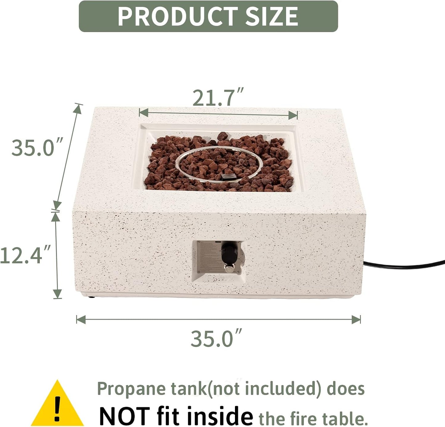 COSIEST Outdoor Propane Fire Pit Coffee Table w Square Faux Stone 35-inch Base, 50,000 BTU Stainless Steel Burner, Free Lava Rocks and Rain Cover