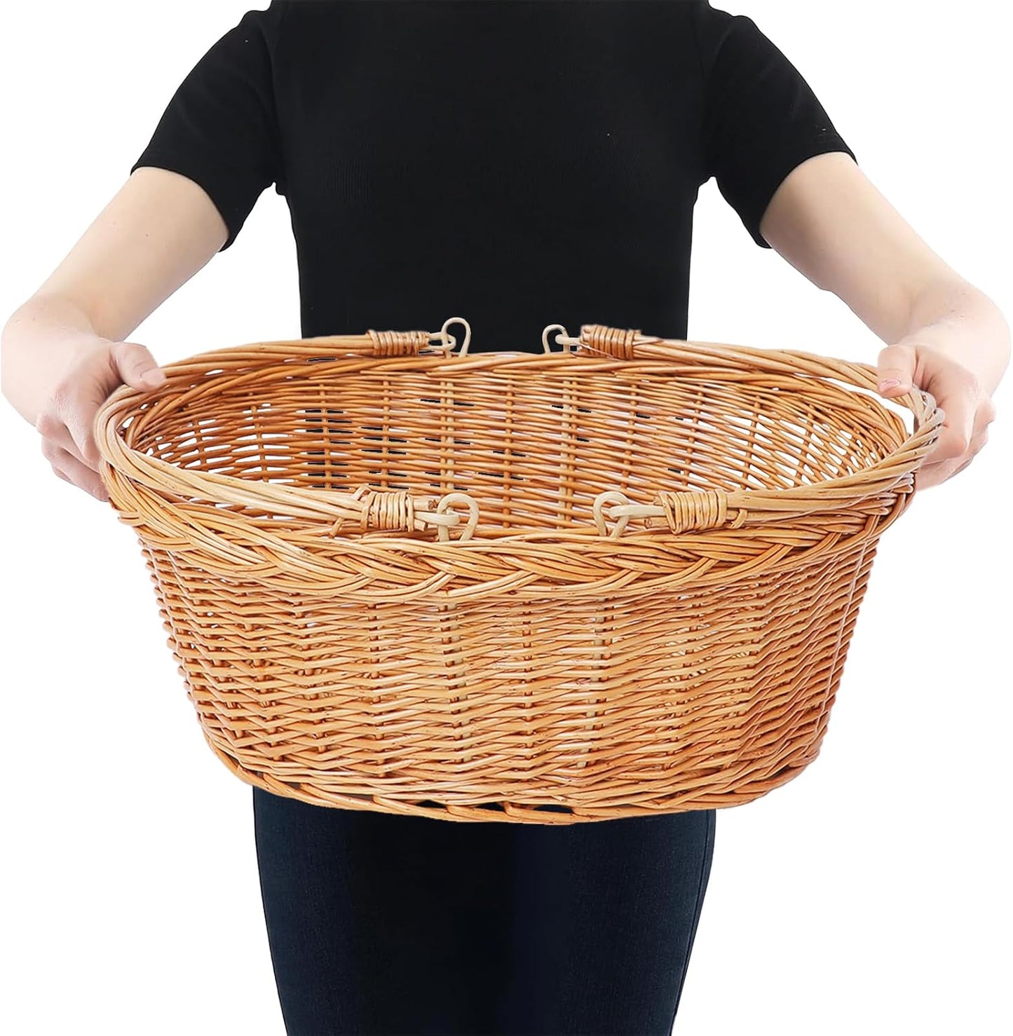 Wicker Picnic Basket with Handle, Natural Large Empty Basket Cheap Easter Egg Candy Storage Suitable for Toys, Flowers, Weddings (Original Color 15.75 * 11.81 * 5.91 inches)