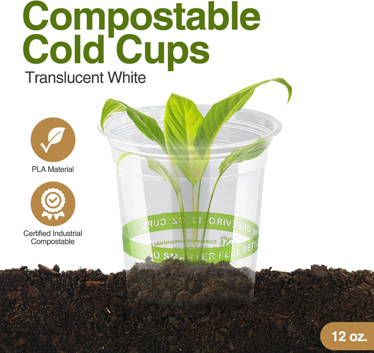Eco Compostable Plant-Based Clear Plastic Cups 12oz Thick, Reusable, Disposable Iced Coffee Cups for Smoothies, Beer & Any Beverages for Parties, Weddings & Gatherings