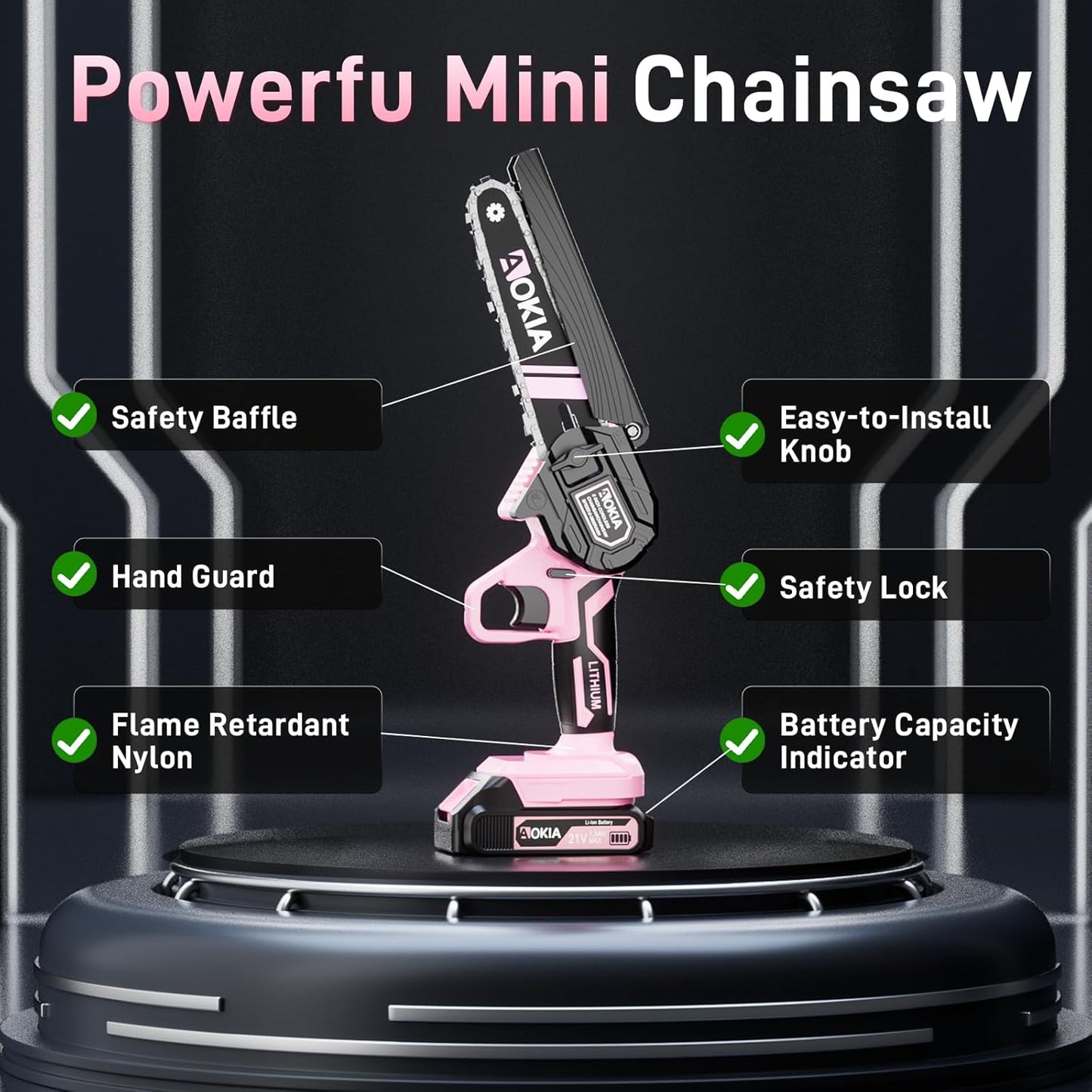 Cordless Mini Chainsaw 21V,6In Electric Chainsaw,Handheld & Portable Power Chain Saw for Tree Trimming Pruning Garden & Yard Work,2 Battery Chain Saw Gifts for Men Women Dad Pink