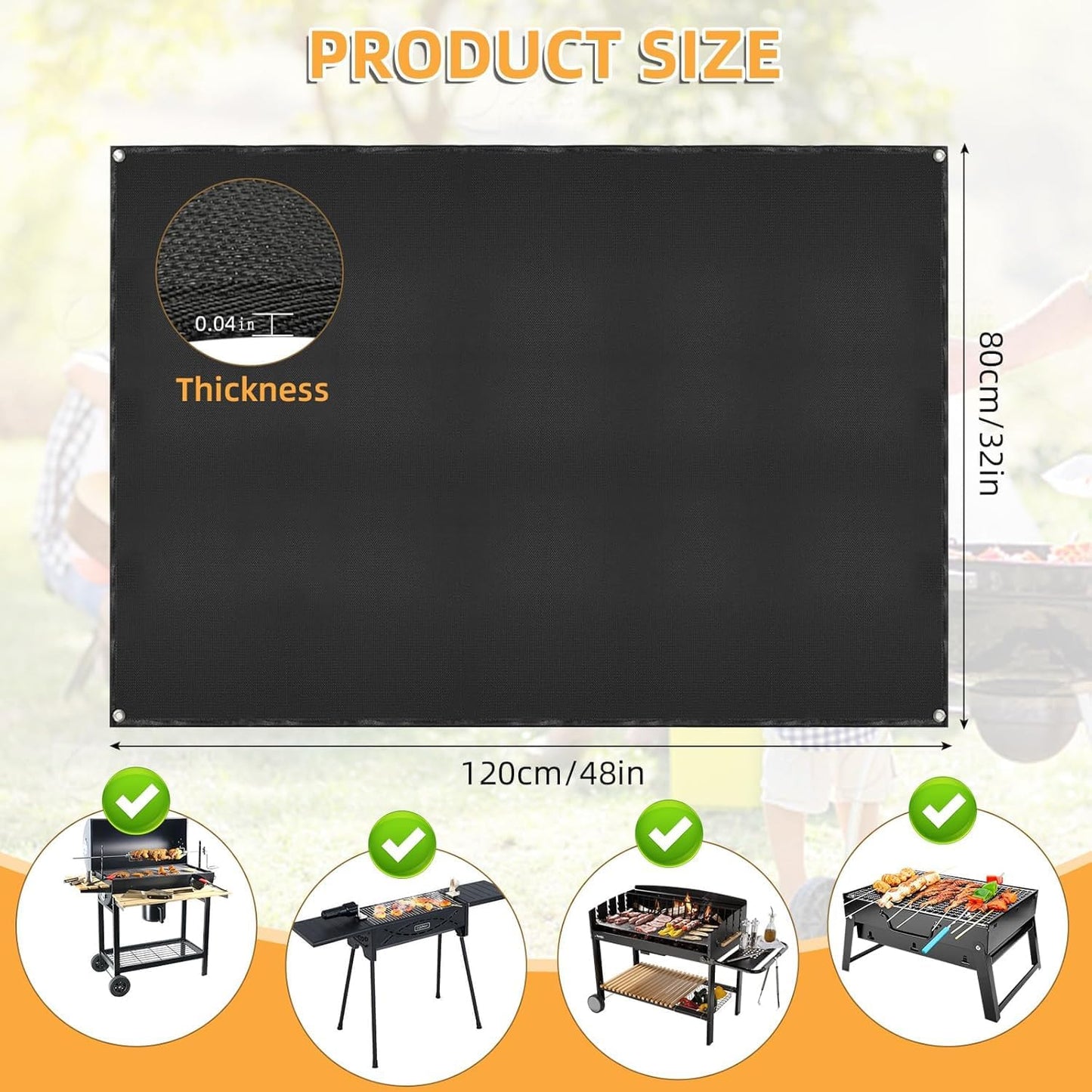 Under Grill Mat for Outdoor Grilling, 32 x 48 inches Double-Sided Fireproof Waterproof BBQ Protector for Deck and Patio Under Grill Mat for Outdoor BBQ