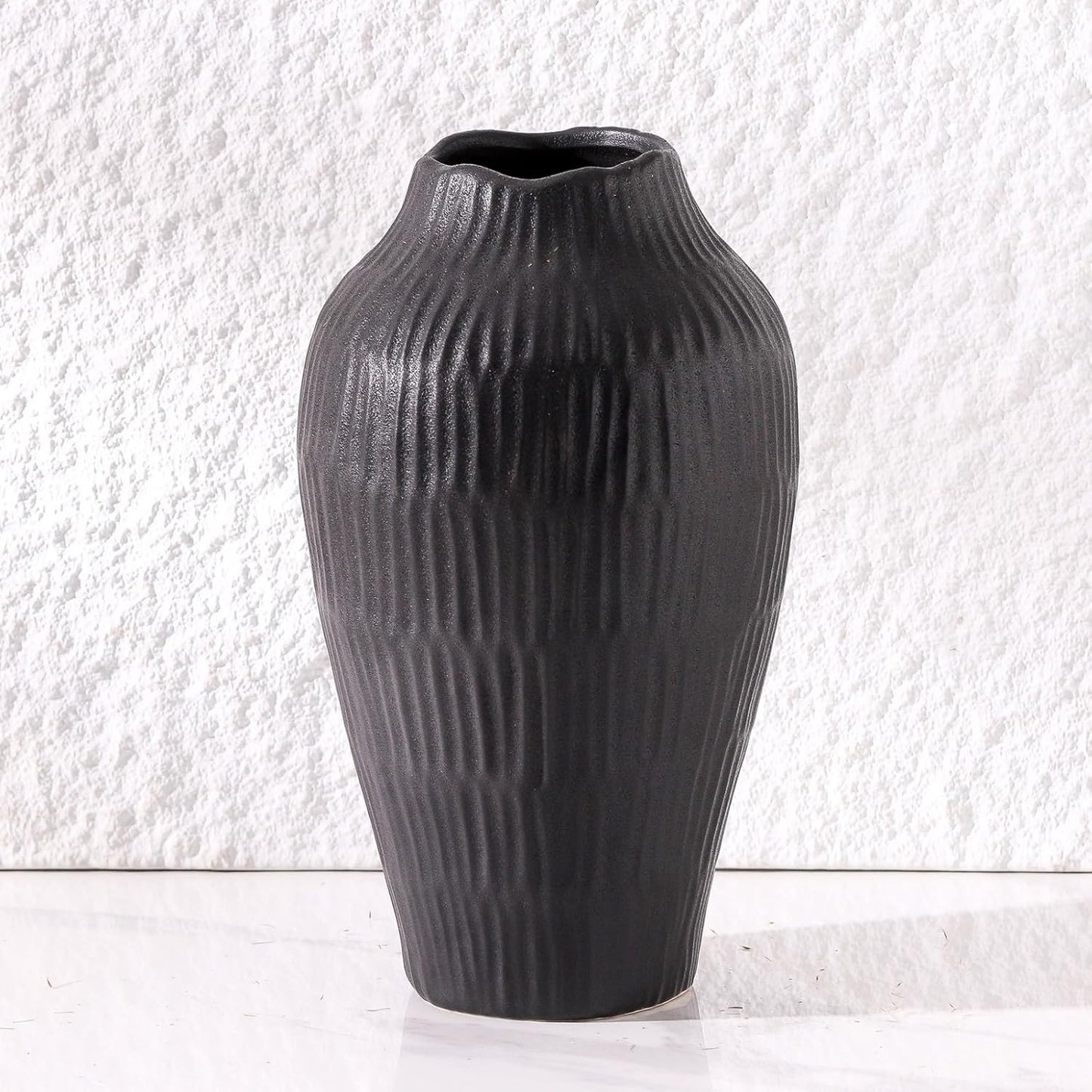 Elegant Black Ceramic Vase - Modern Minimalist Home Decor Vase, Centerpiece for Living Room, Dining Table, Office - 11.6 Inches Tall, Handcrafted Pottery for Farmhouse, Boho, Contemporary Style