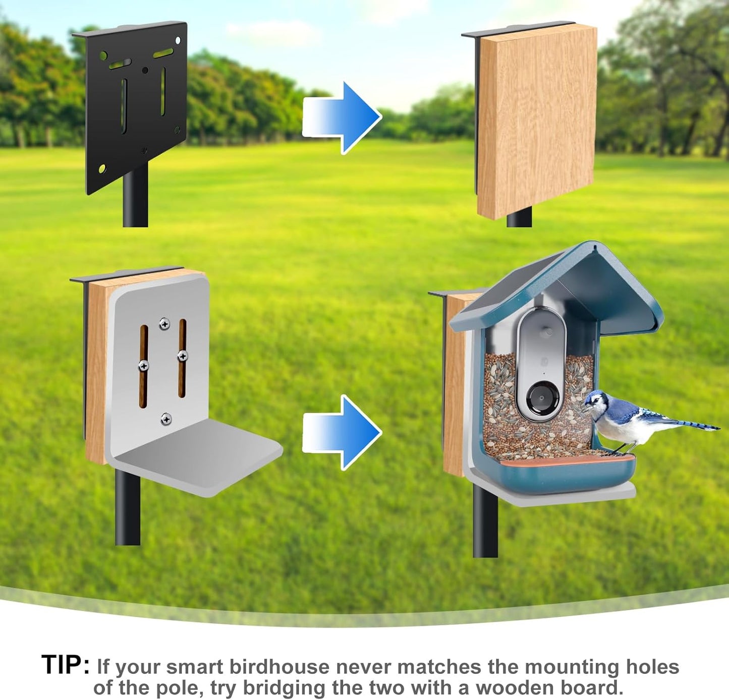 QwayHome【New Upgrade】 80In Smart Bird House Poles, 1Inch Dia Poles, Outdoor Bird Feeder Pole Mount Kit for Smart Bird Feeder & Wooden Birdhouse & Weather Station, Heavy Duty, Adjustable, 5-Prong Base