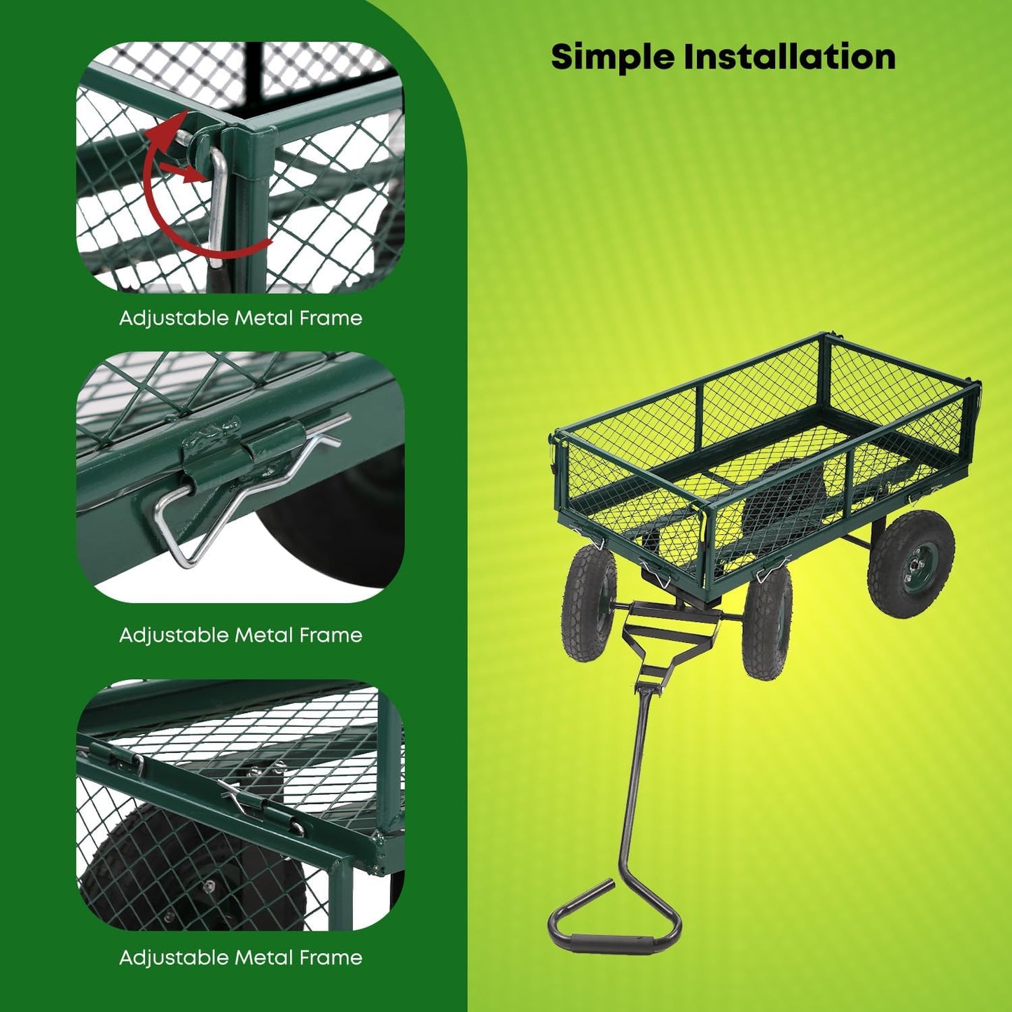 PayLessHere Heavy Duty 500 Lbs Capacity Mesh Steel Garden Cart Folding Utility Wagon with Removable Sides for Beach Lawn Yard Landscape