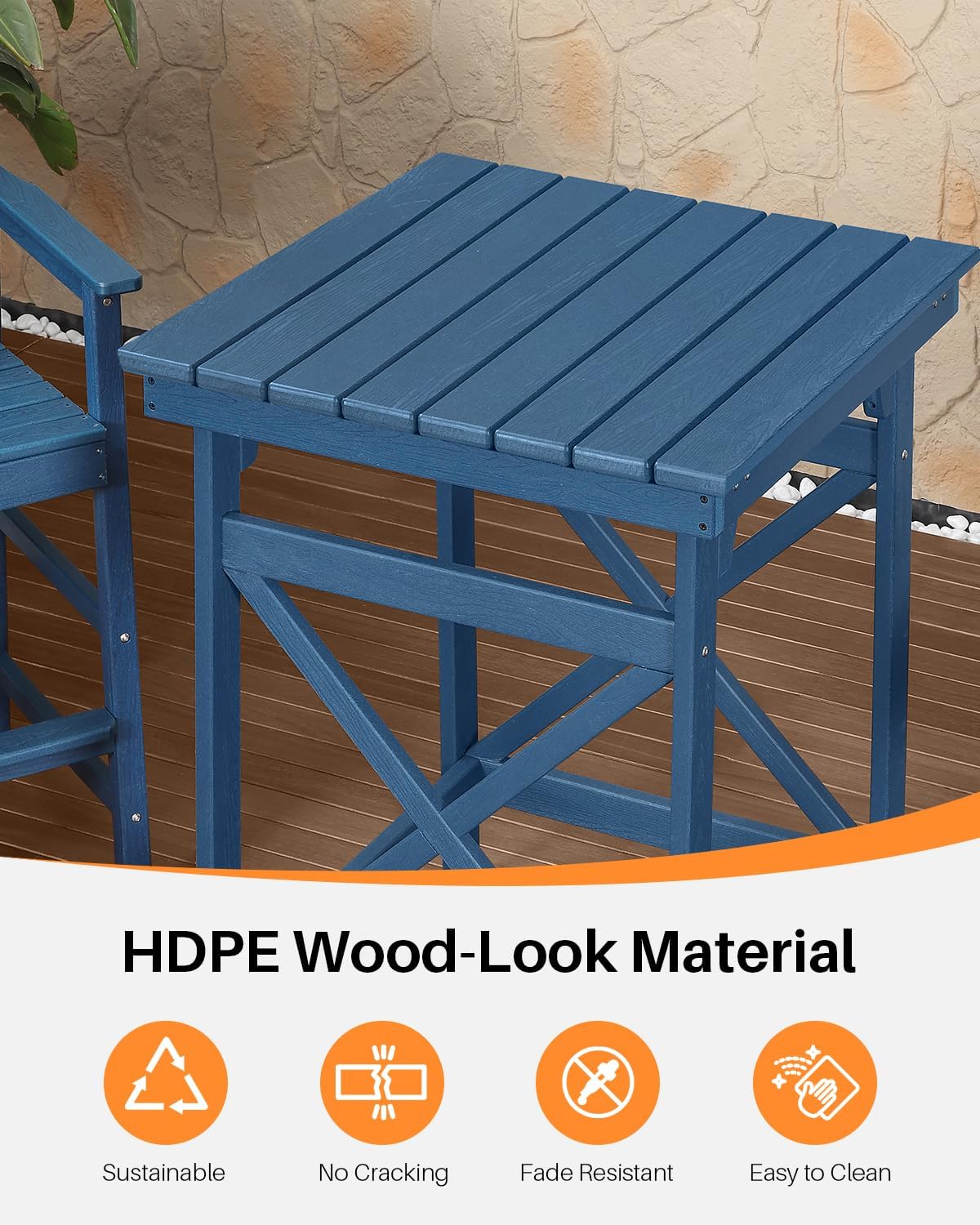 HDPE Outdoor Bar Table, 41" Adirondack Outdoor Bar Height Table, All Weather HDPE High Top Pub Table, Square HDPE Patio Bar Tables for Balcony, Deck, Backyard, Poolside, Navy