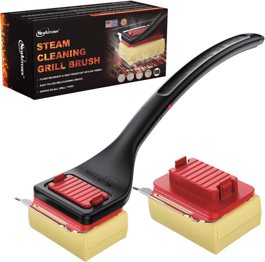 Grill Brush Bristle-Free Steam Cleaning, BBQ Brush Replaceable Heat-Resistant Kevlar Head with Grill Scraper Safe Barbecue Grill Cleaner for All Grill Types (2 Pack Cleaning Head)