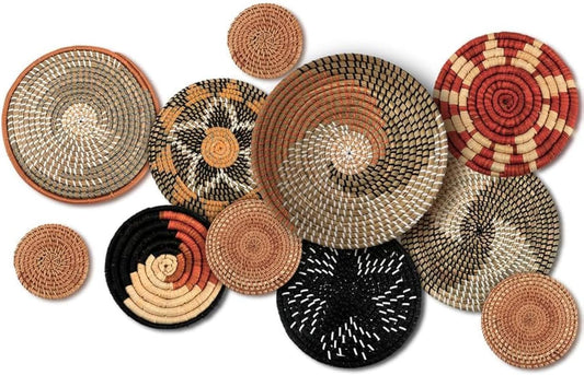 Tatuo 11 Pcs Boho Wall Basket Decor Decorative Bulrush Woven Basket Wall Decor Art Round Farmhouse Hanging Baskets for Kitchen Rustic Home Summer Decorations, Multi Sizes(Classic)