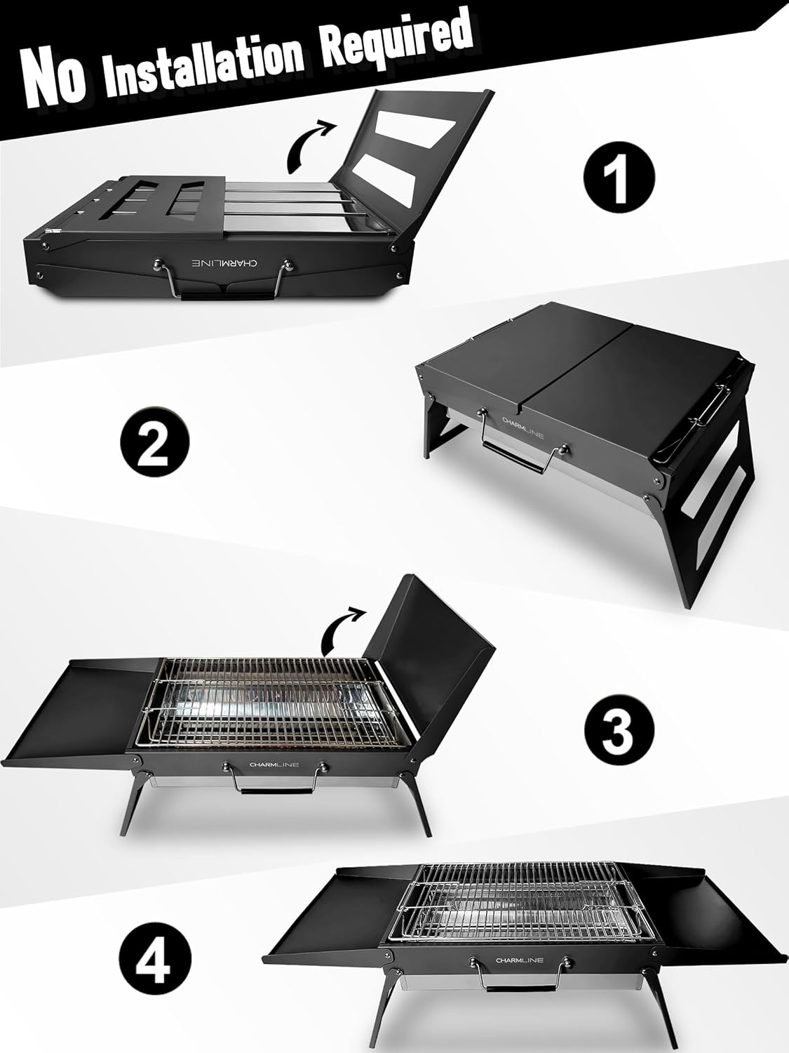 Charmline 20x14inch Big Desktop Charcoal Grill, Liftable Grilling Net, Saving Space Grill for Indoor and Outdoor, BBQ Grill for Camping, Gardens, Picnics, Beach Parties, Black