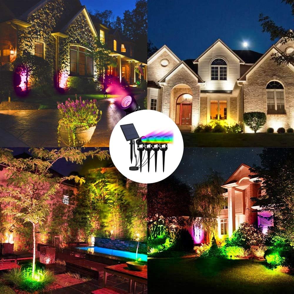 T-SUN RGB Solar Spotlights Outdoor, Halloween Decoration Solar Landscape Spotlights, IP65 Waterproof Color Changing Spot Lights Outdoor Security Wall Lights for Garden, Yard, Driveway, Pool Area(RGB)