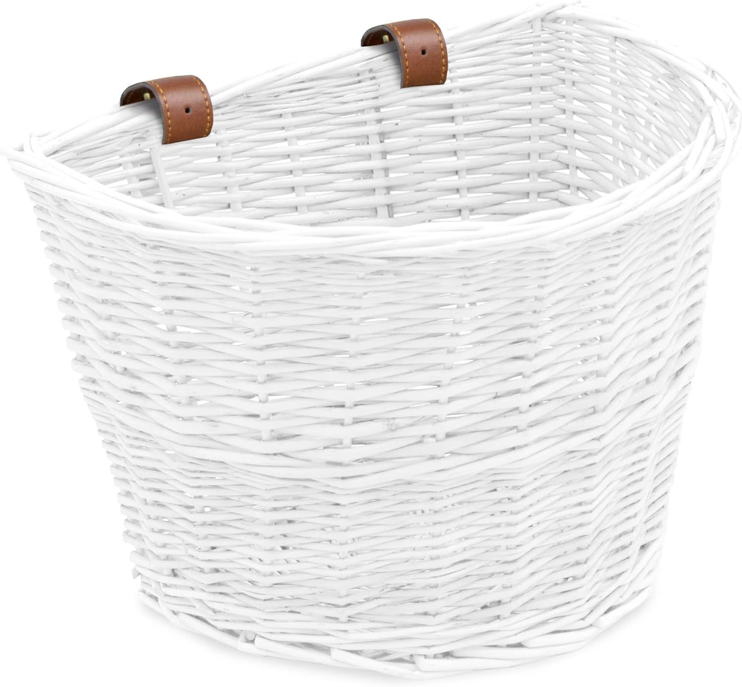 ProSource Wicker Bike Basket Front Cargo for Women and Men, Fits Most Bikes, Beach Cruiser, Stationary Bike, Ebike, Road Bike, White