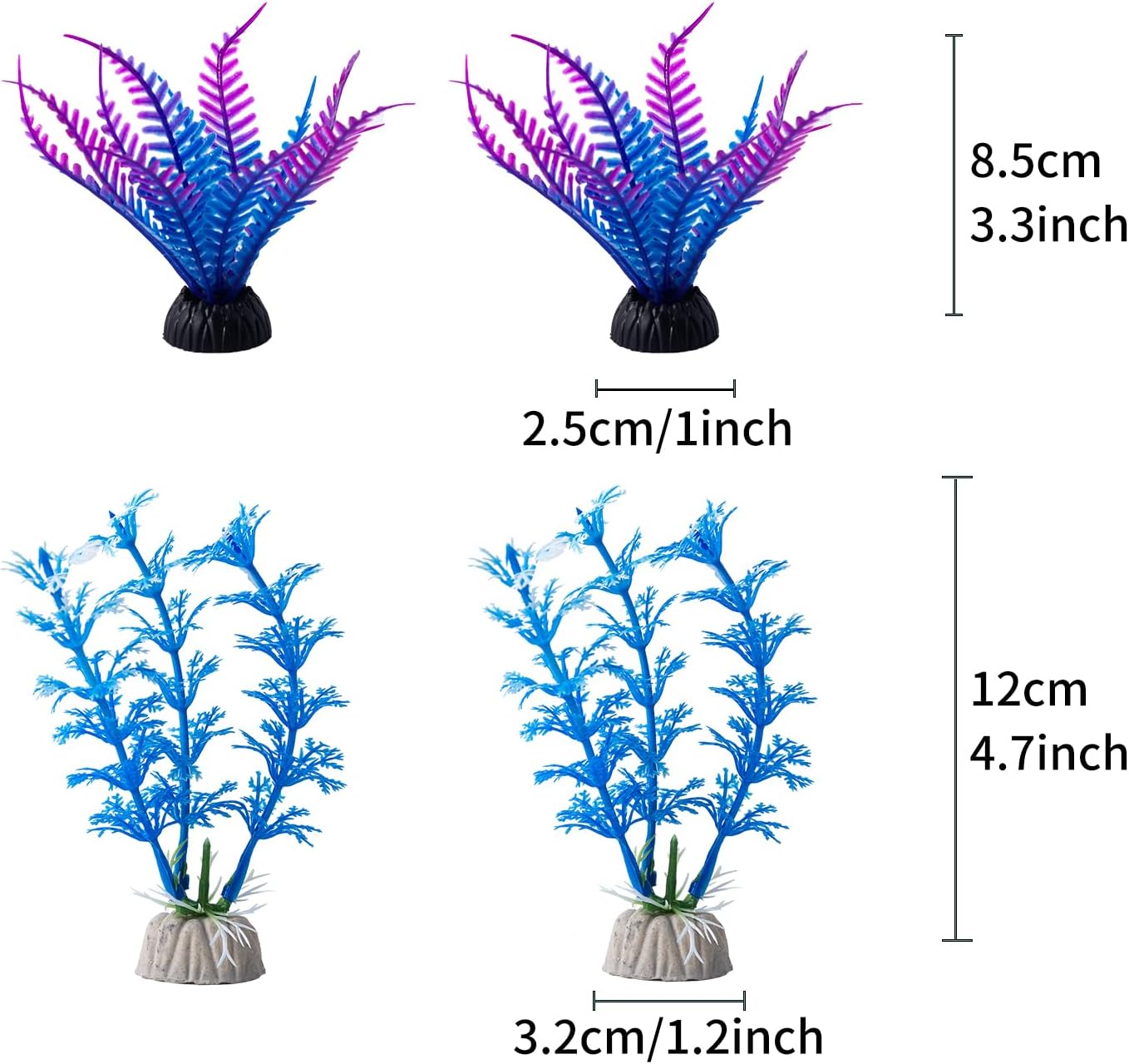 COMSUN 10 Pack Artificial Aquarium Plants, Small Size 4 inch Approximate Height Fish Tank Decorations Home Décor Plastic Blue