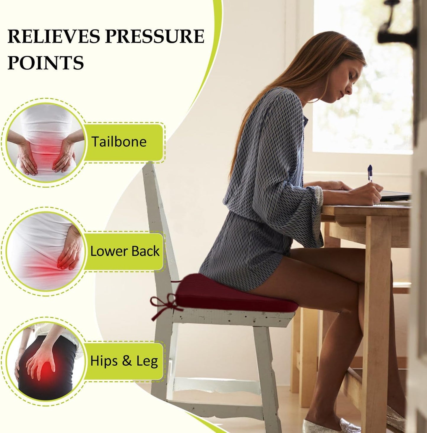 Chair Cushions for Dining Chairs, Indoor Chair Cushions with Ties，Waterproof Chair Pads Set of 4, Burgundy, 17x16x2.5 Inch