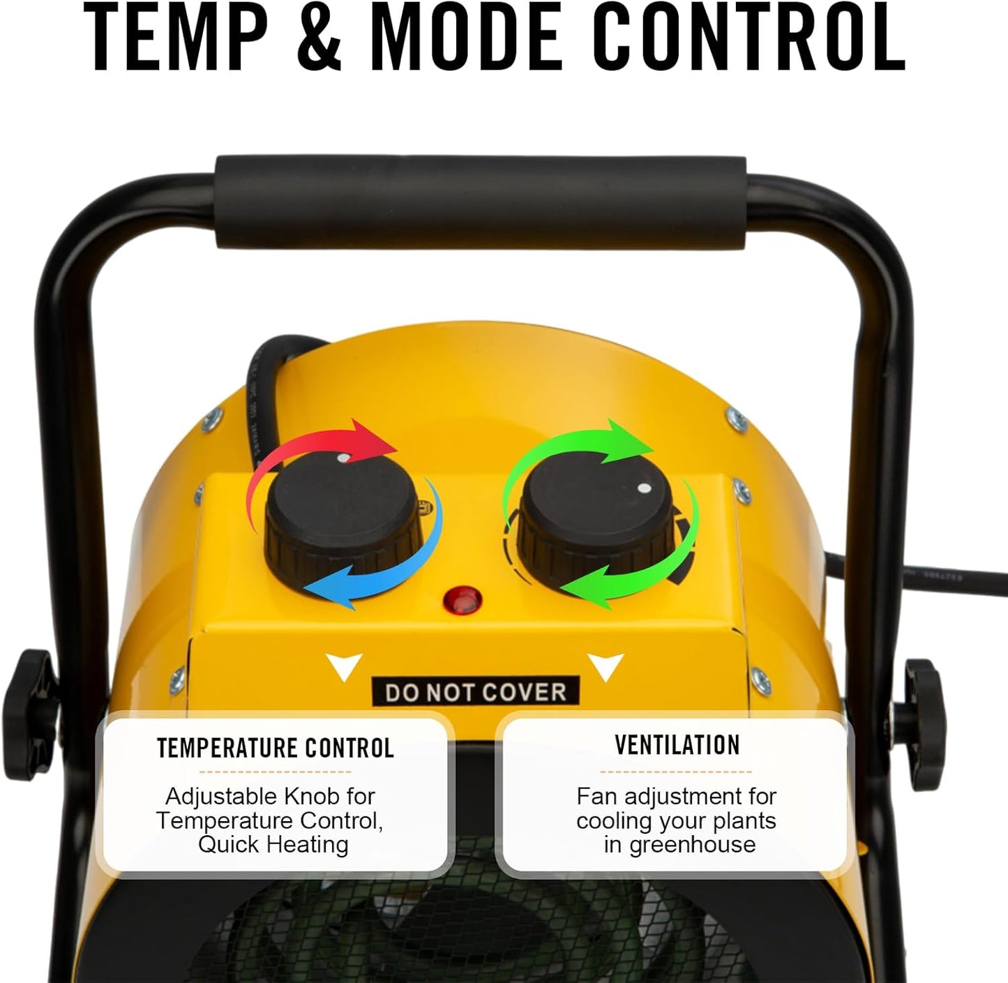 Greenhouse Heater with Digital Thermostat, Green House Heater for Plants,1500W Electric Grow Tent Heaters, Overheat Protection, Fast Heating for Green House, Flower Room, Yellow