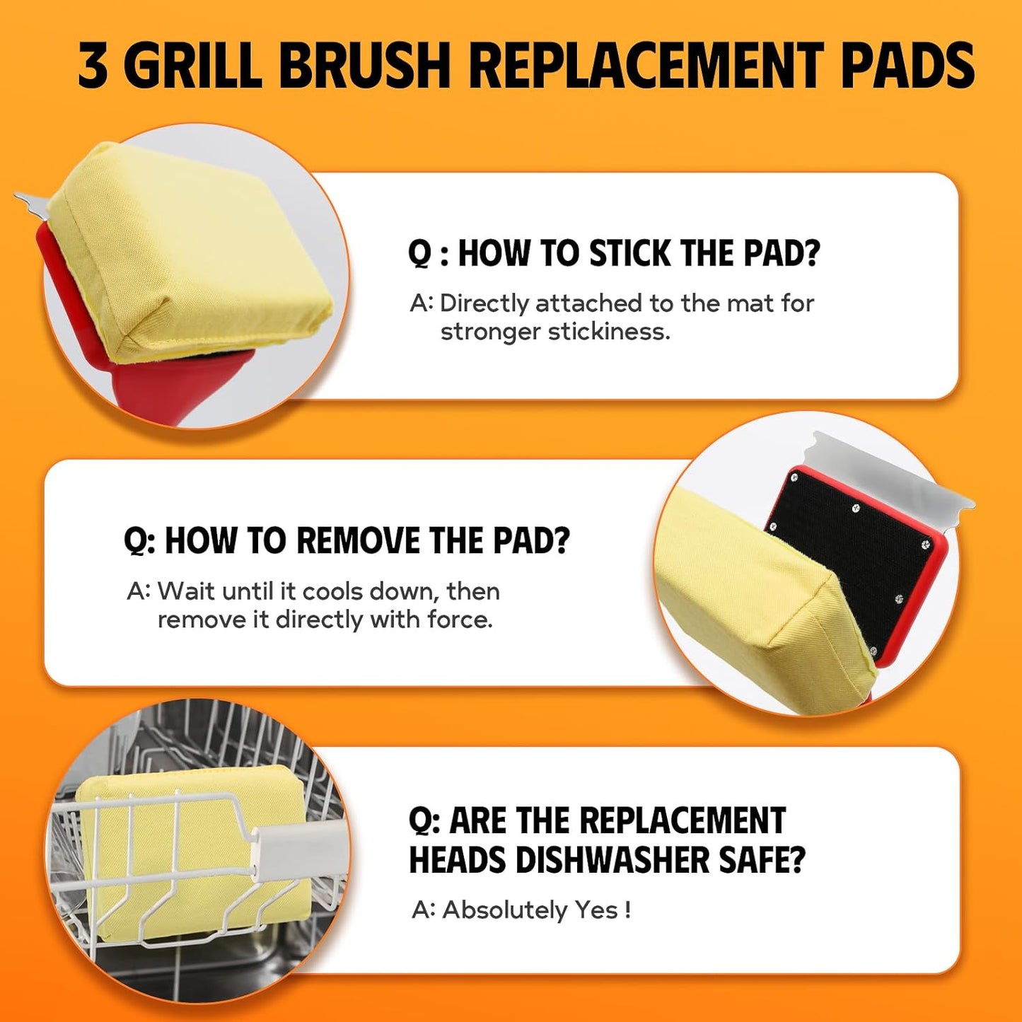 MEKER Grill Brush Bristle Free, Grill Cleaner Brush with 3 BBQ Replacement Head, Seamless Scraper Tool for Cast Iron, Stainless Steel Grates, Safe Grill Scraper Outdoor BBQ Grill, Red